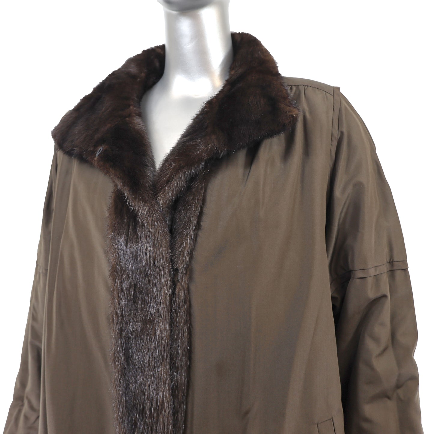 Dark Brown Mink Coat Reversible to Taffeta- Size L
