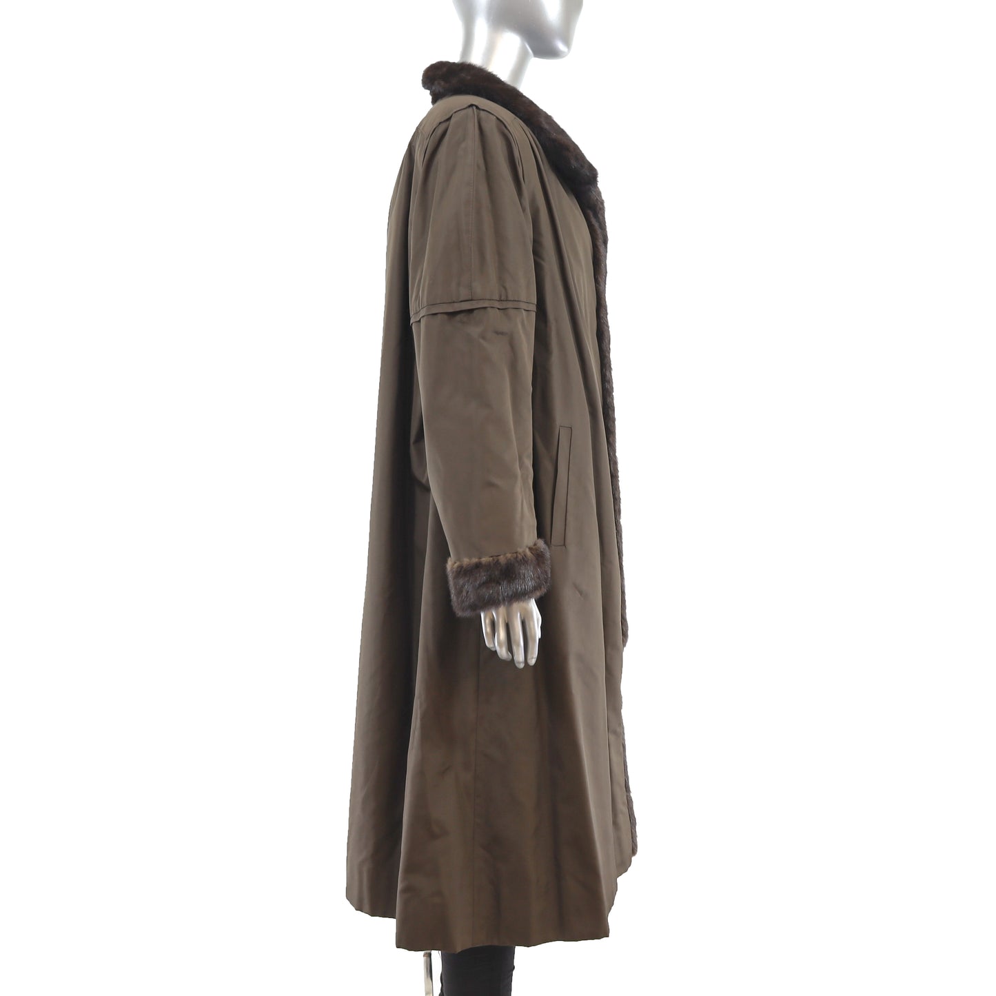 Dark Brown Mink Coat Reversible to Taffeta- Size L