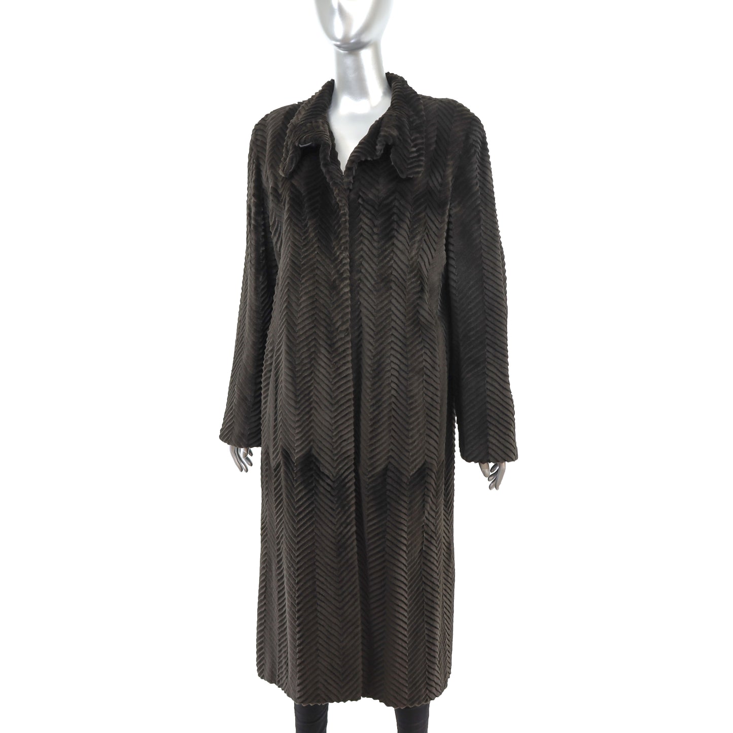 Olive Laser Cut Mink Coat- Size M