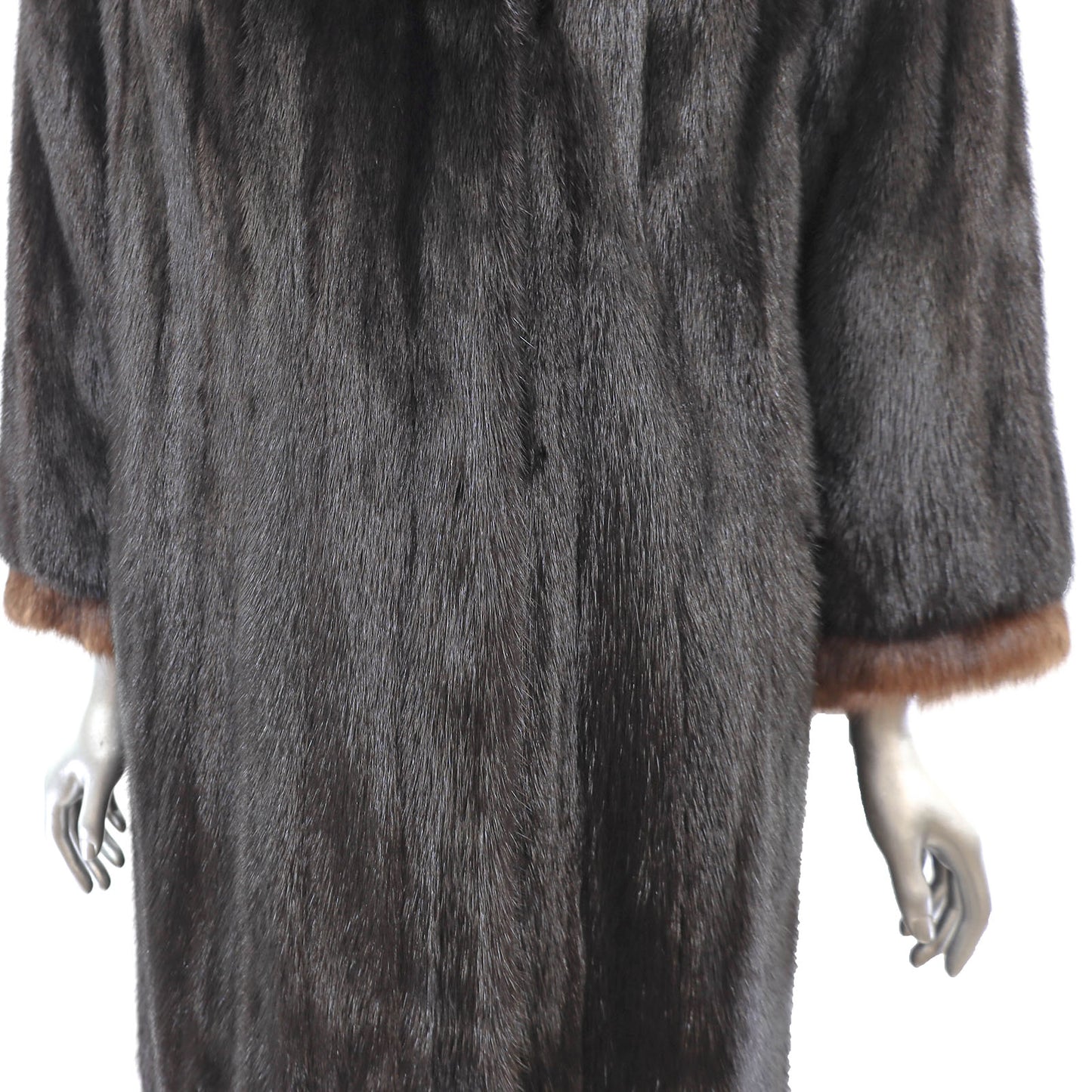 Black Mink Coat with Sable Trim- Size M
