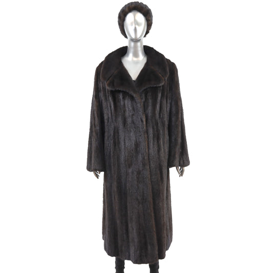 Dark Brown Mink Coat with Matching Hat- Size L