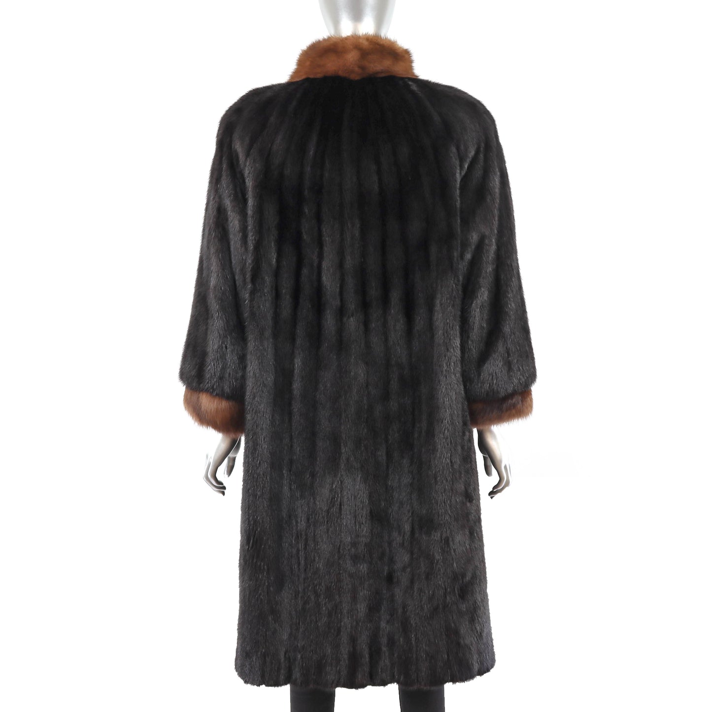 Black Mink Coat with Sable Trim- Size M