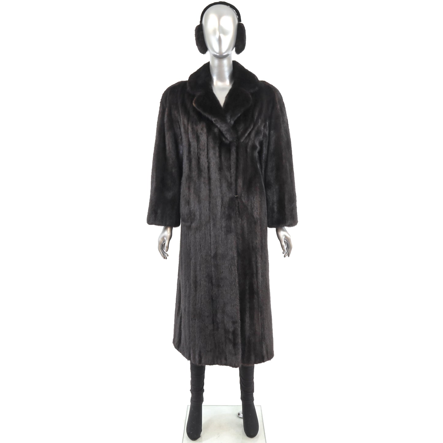 Black Mink Coat with Headband and Earmuffs- Size M