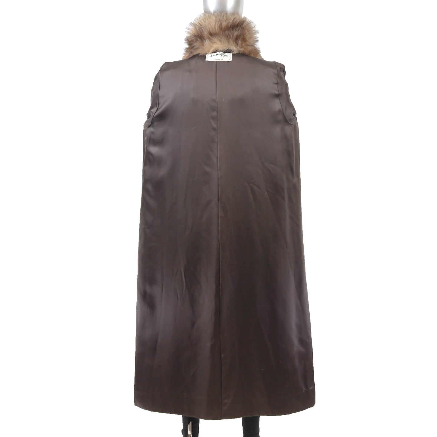Brown Mink Coat with Crystal Fox Tuxedo- Size L