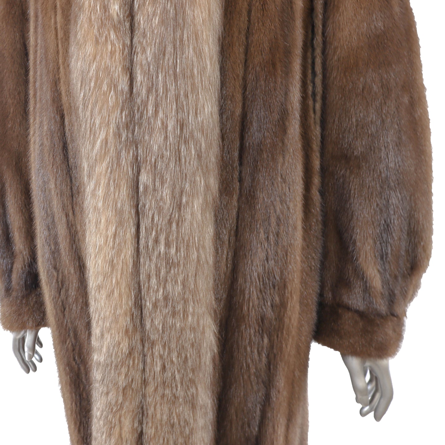 Brown Mink Coat with Crystal Fox Tuxedo- Size L
