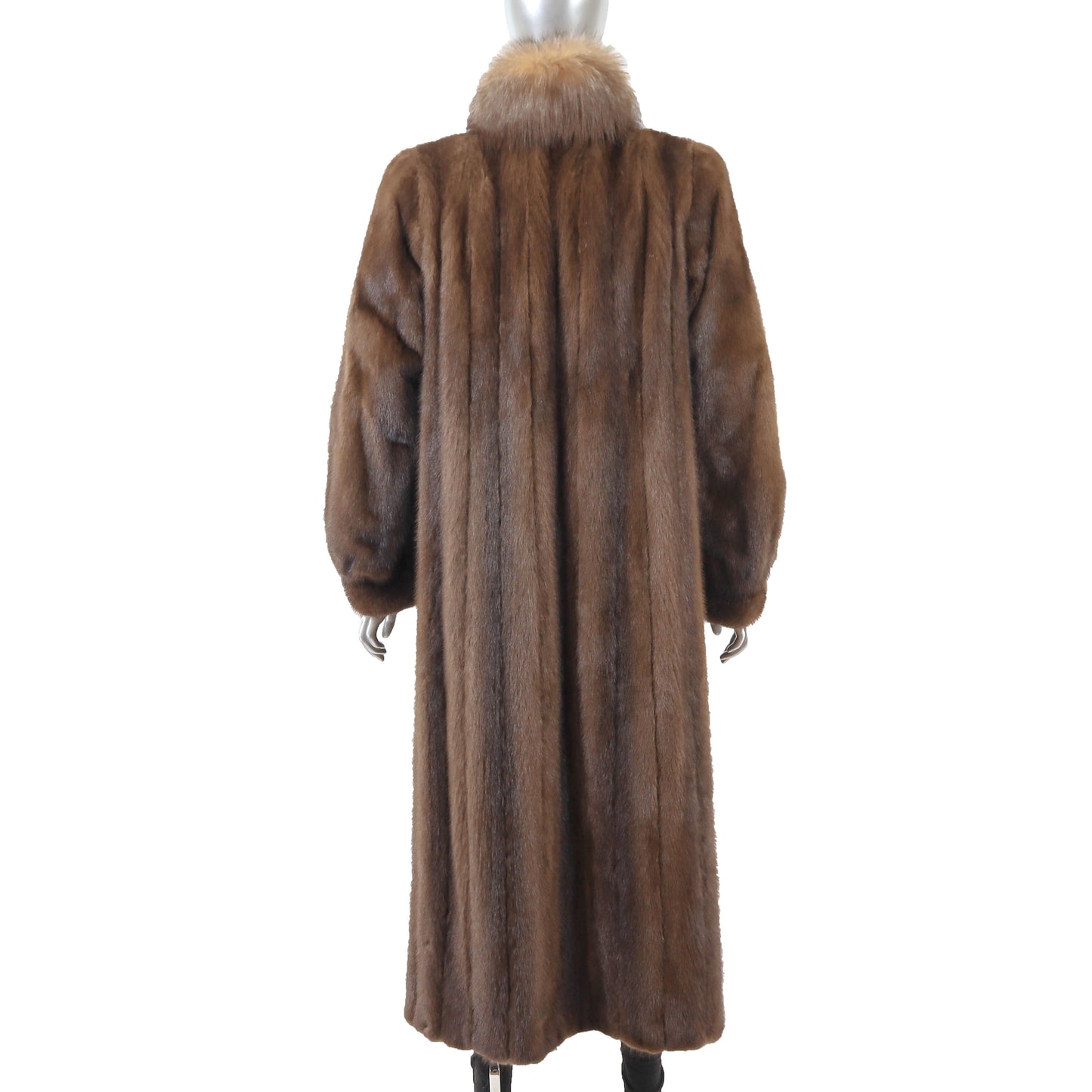 Brown Mink Coat with Crystal Fox Tuxedo- Size L