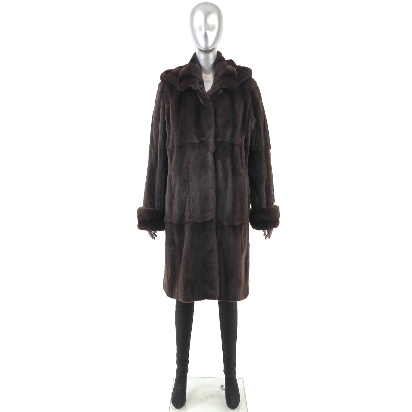 Brown Sheared Mink Coat with Detachable Hood- Size M