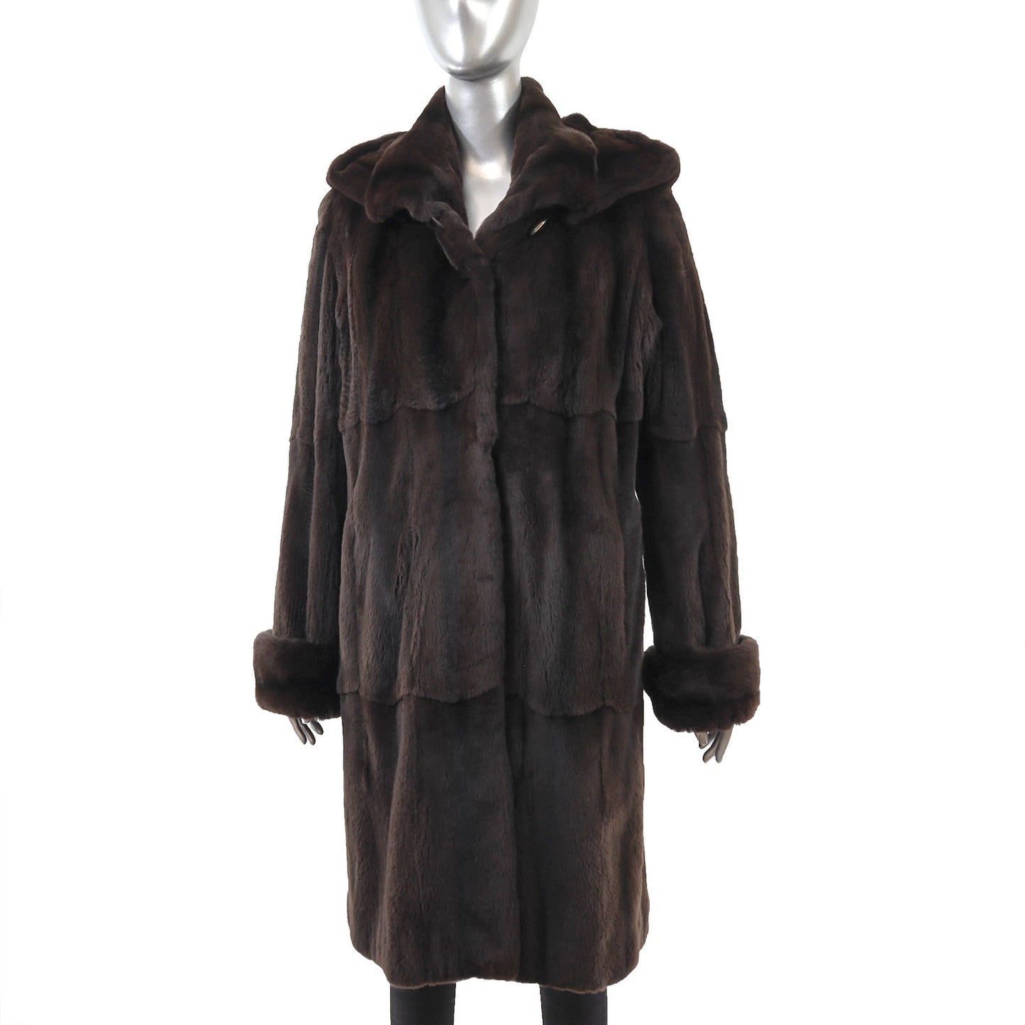 Brown Sheared Mink Coat with Detachable Hood- Size M