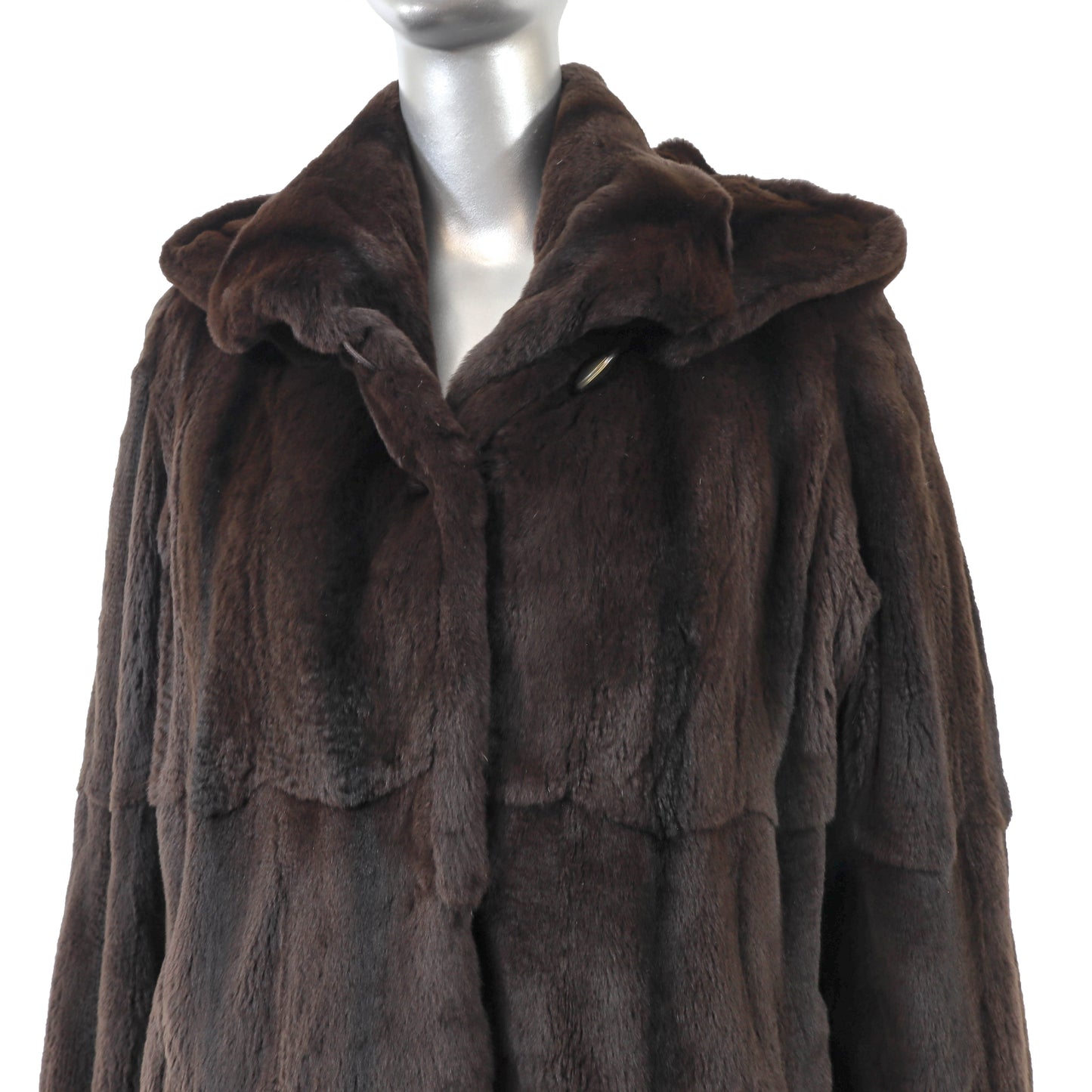 Brown Sheared Mink Coat with Detachable Hood- Size M