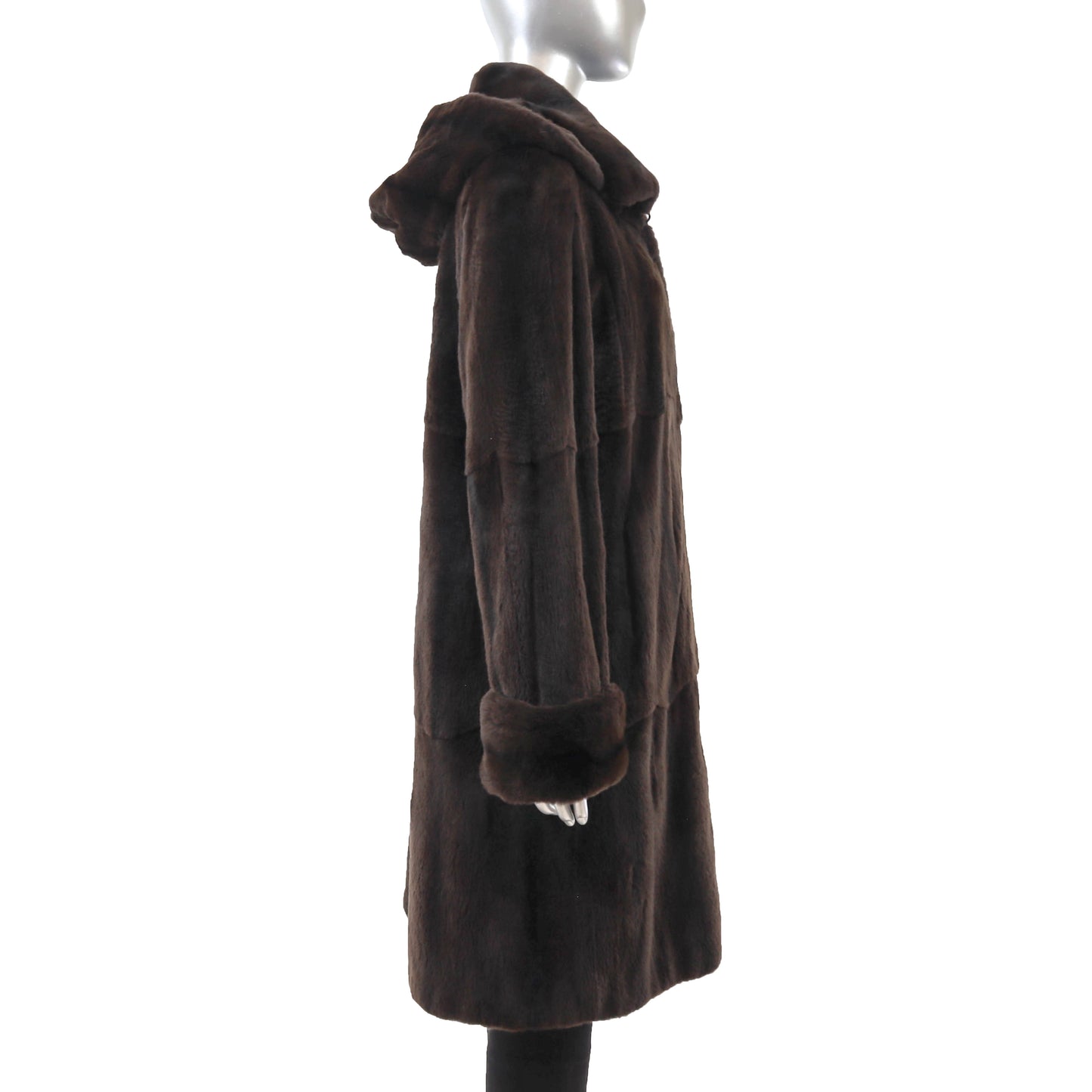 Brown Sheared Mink Coat with Detachable Hood- Size M