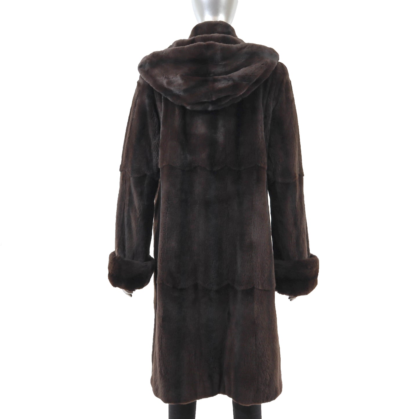 Brown Sheared Mink Coat with Detachable Hood- Size M