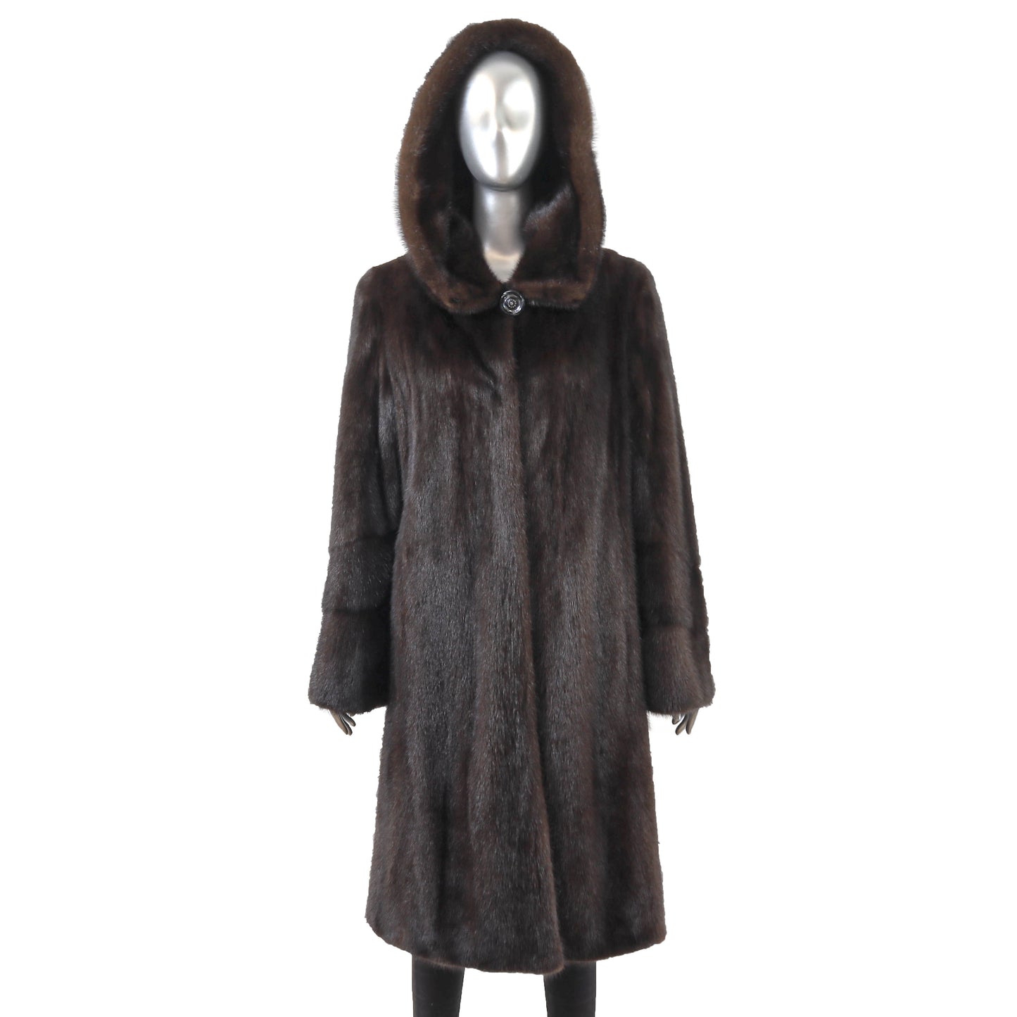 Brown Hooded Mink Coat- Size M