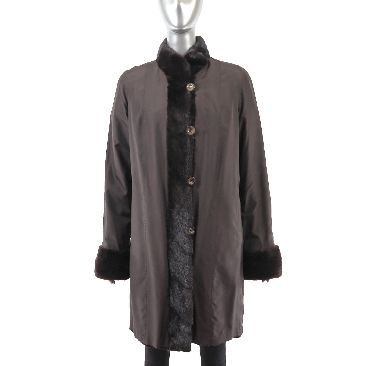 Dark Brown Sheared Mink Coat Reversible to Taffeta- Size S