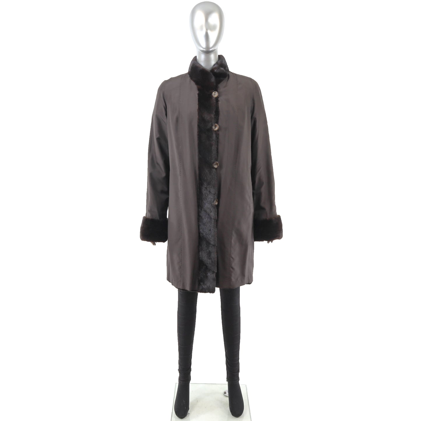 Dark Brown Sheared Mink Coat Reversible to Taffeta- Size S