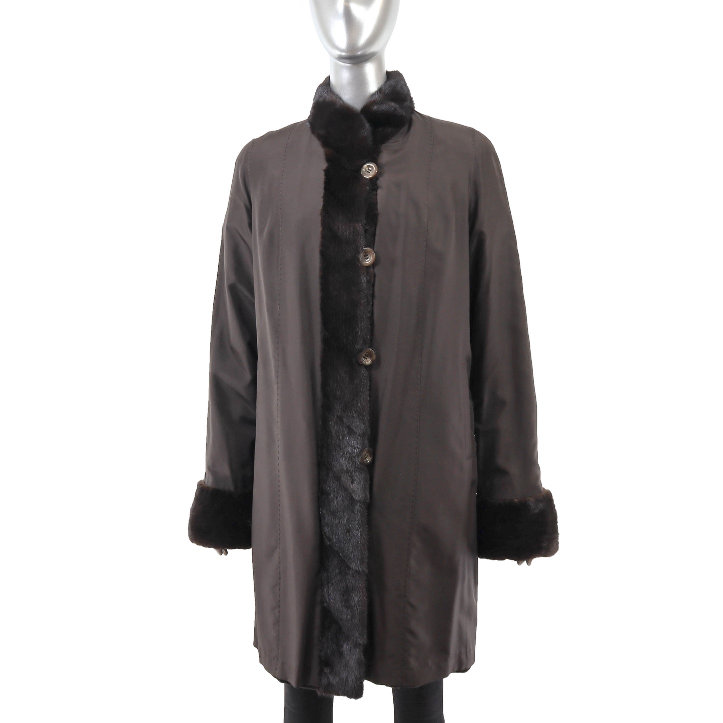 Dark Brown Sheared Mink Coat Reversible to Taffeta- Size S