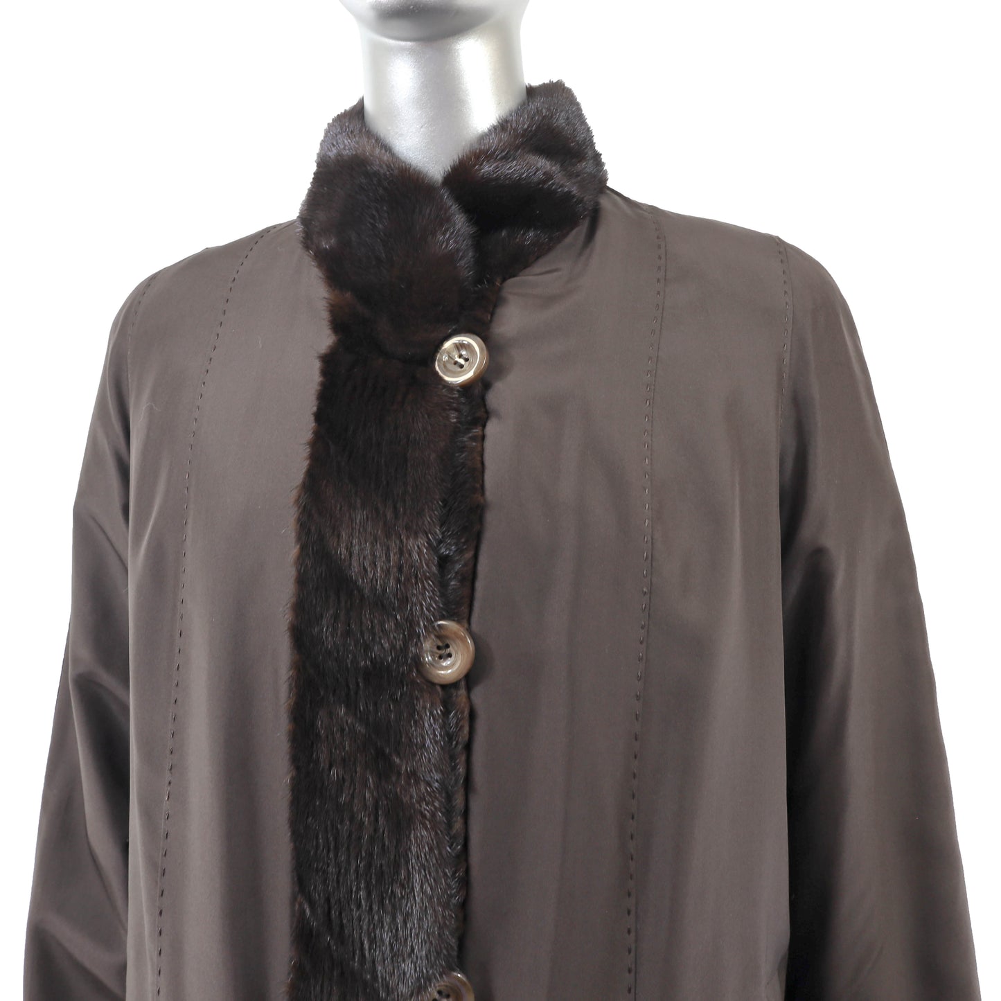 Dark Brown Sheared Mink Coat Reversible to Taffeta- Size S