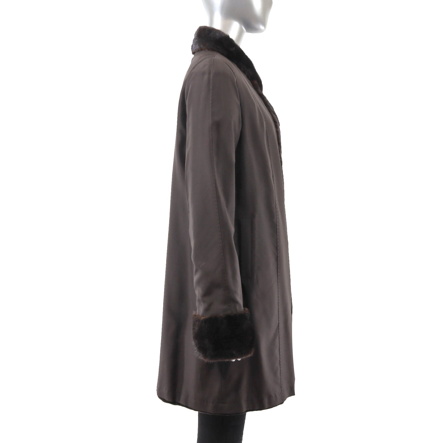 Dark Brown Sheared Mink Coat Reversible to Taffeta- Size S