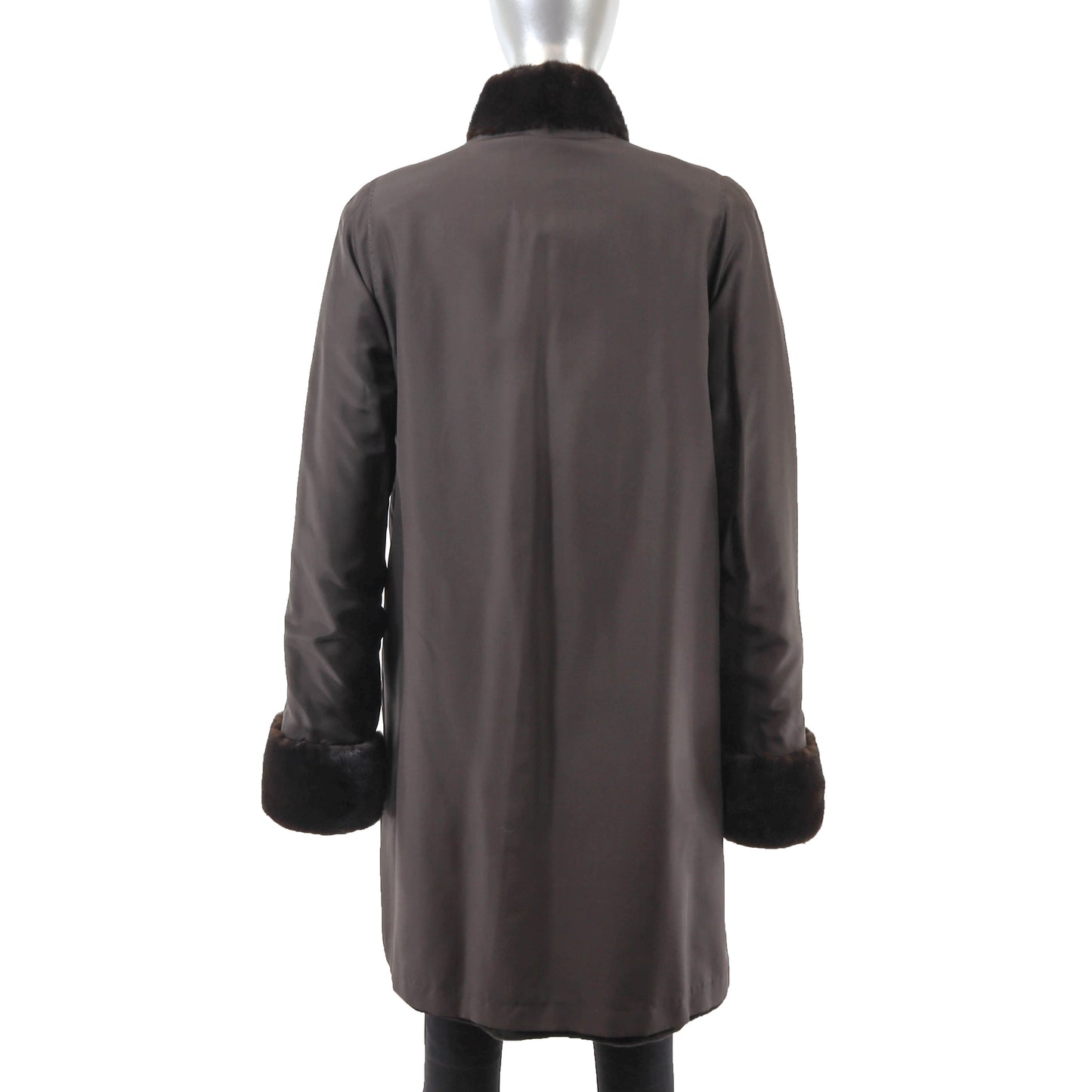 Dark Brown Sheared Mink Coat Reversible to Taffeta- Size S