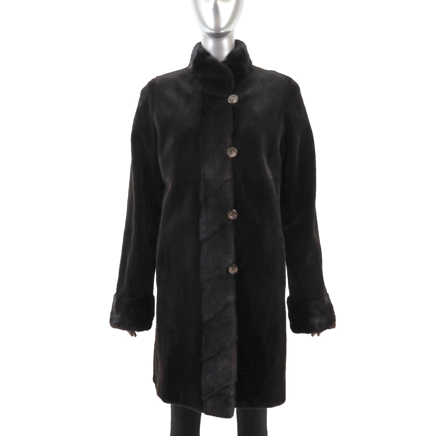 Dark Brown Sheared Mink Coat Reversible to Taffeta- Size S