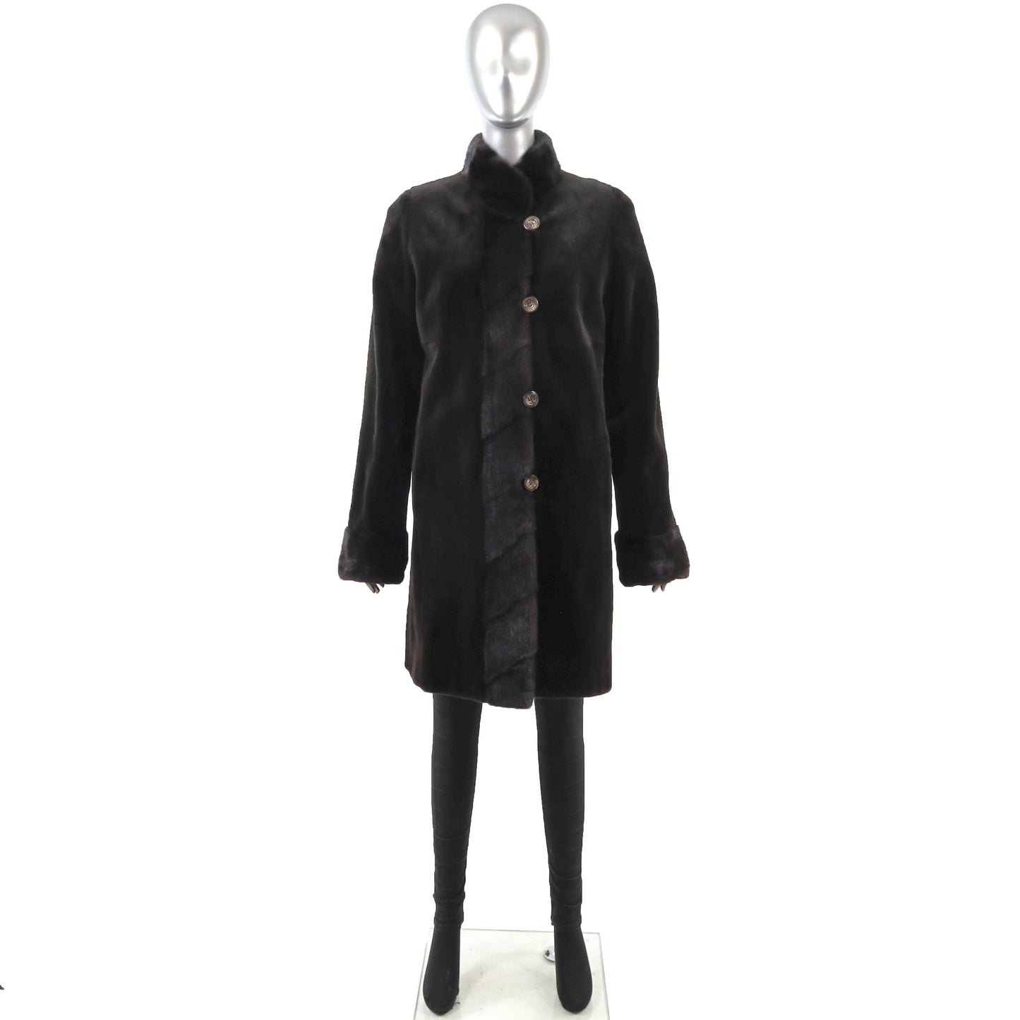 Dark Brown Sheared Mink Coat Reversible to Taffeta- Size S