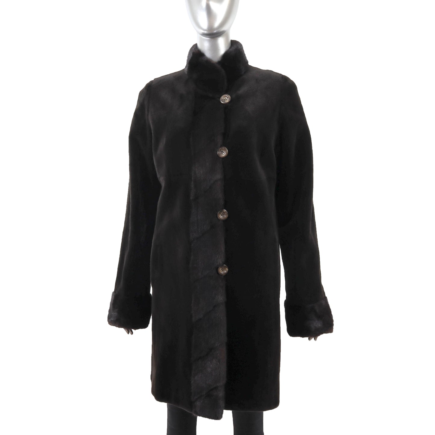 Dark Brown Sheared Mink Coat Reversible to Taffeta- Size S