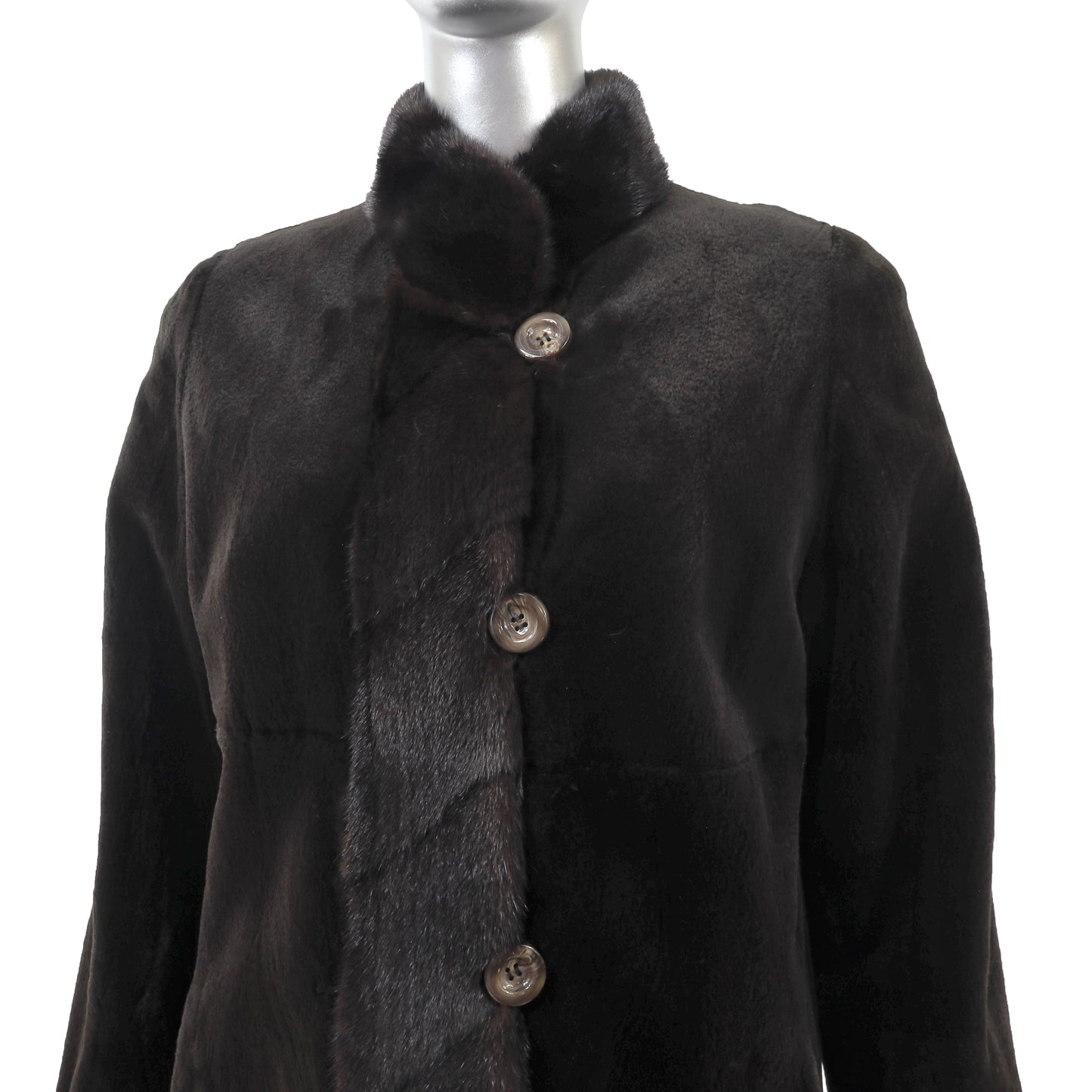 Dark Brown Sheared Mink Coat Reversible to Taffeta- Size S