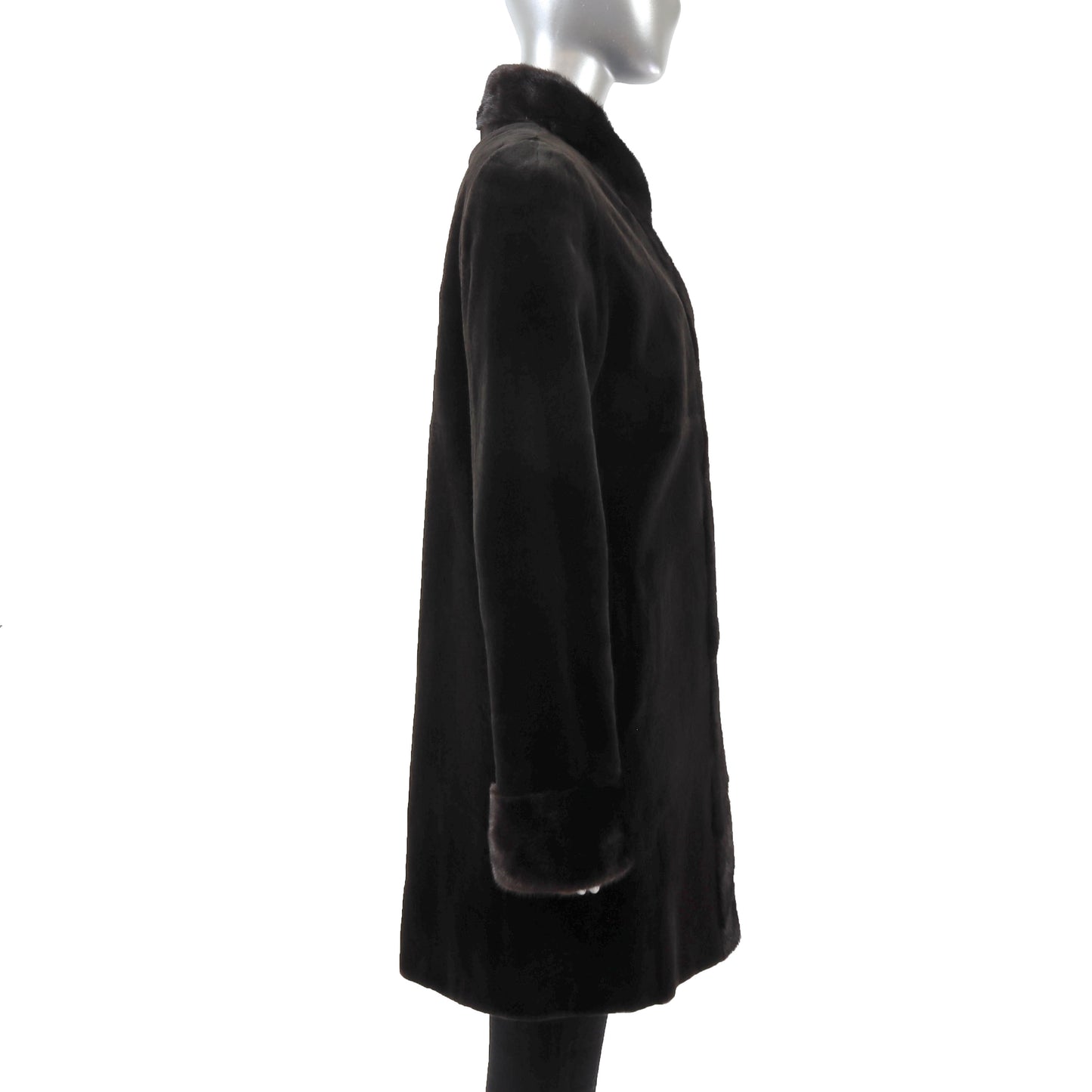 Dark Brown Sheared Mink Coat Reversible to Taffeta- Size S