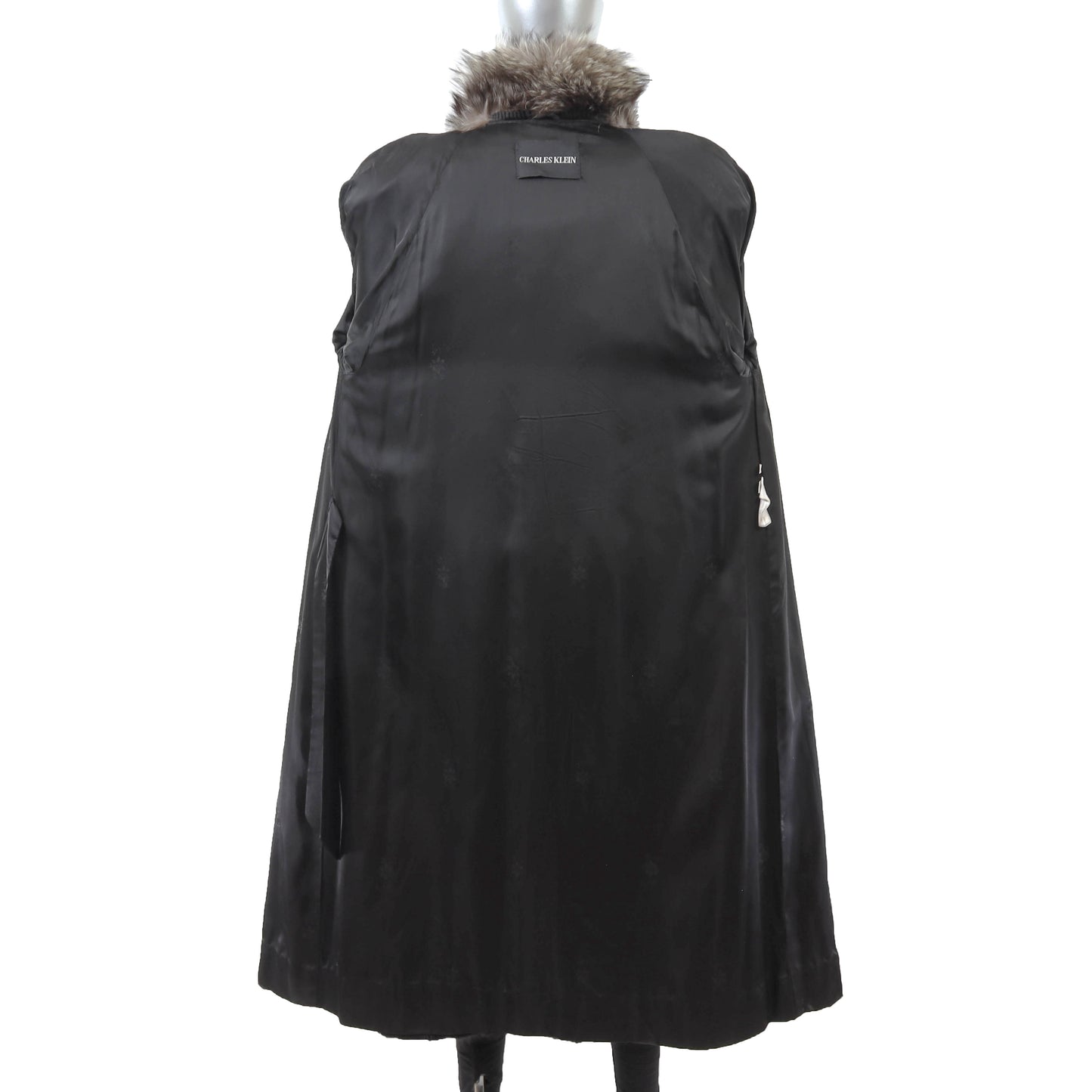 Black Mink Coat with Silver Fox Tuxedo and Sleeves- Size L
