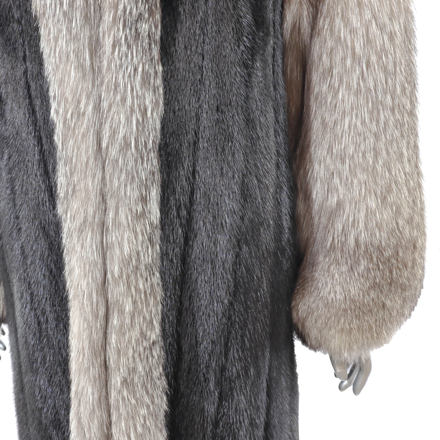 Black Mink Coat with Silver Fox Tuxedo and Sleeves- Size L