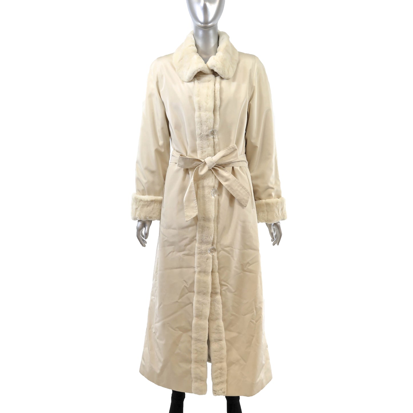 White Sheared Mink Coat Reversible to Taffeta with Matching Headband- Size M
