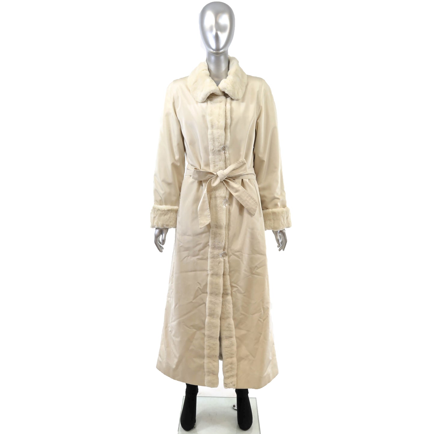 White Sheared Mink Coat Reversible to Taffeta with Matching Headband- Size M