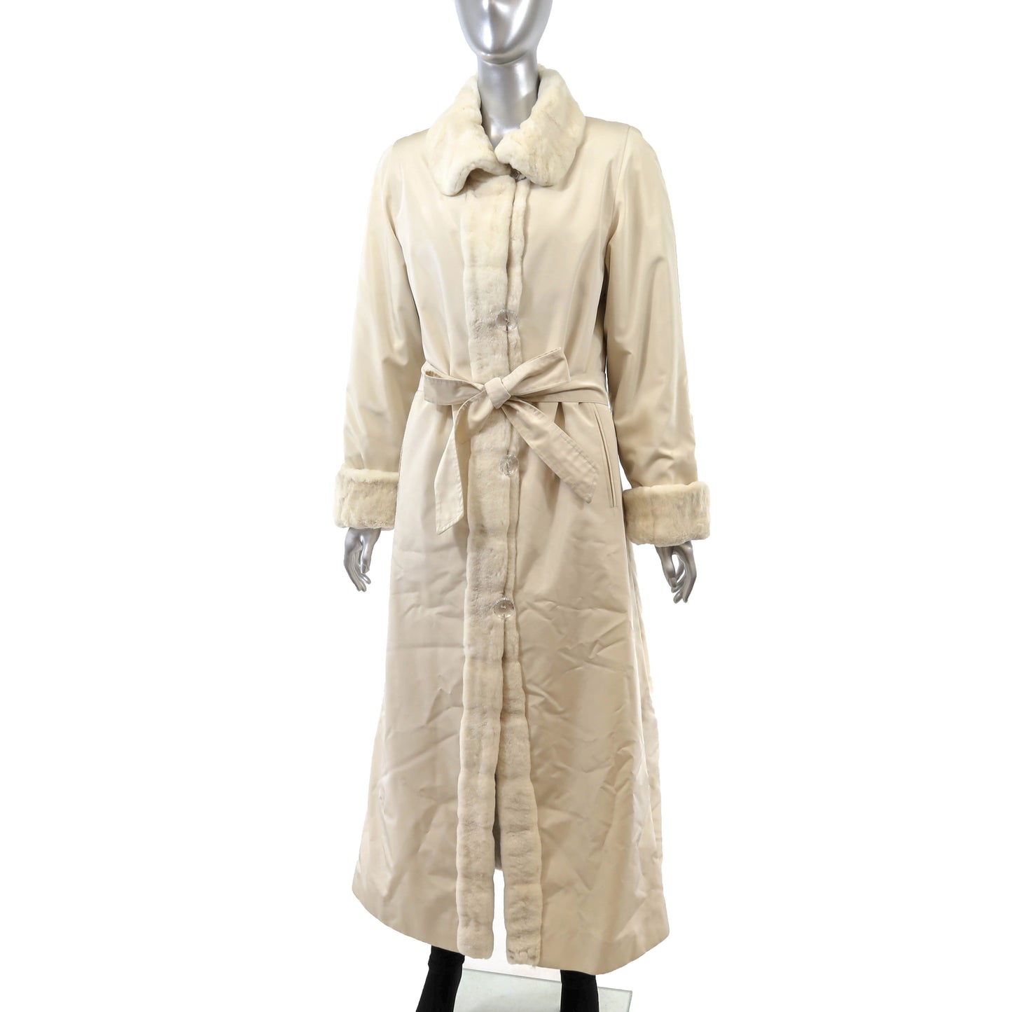 White Sheared Mink Coat Reversible to Taffeta with Matching Headband- Size M