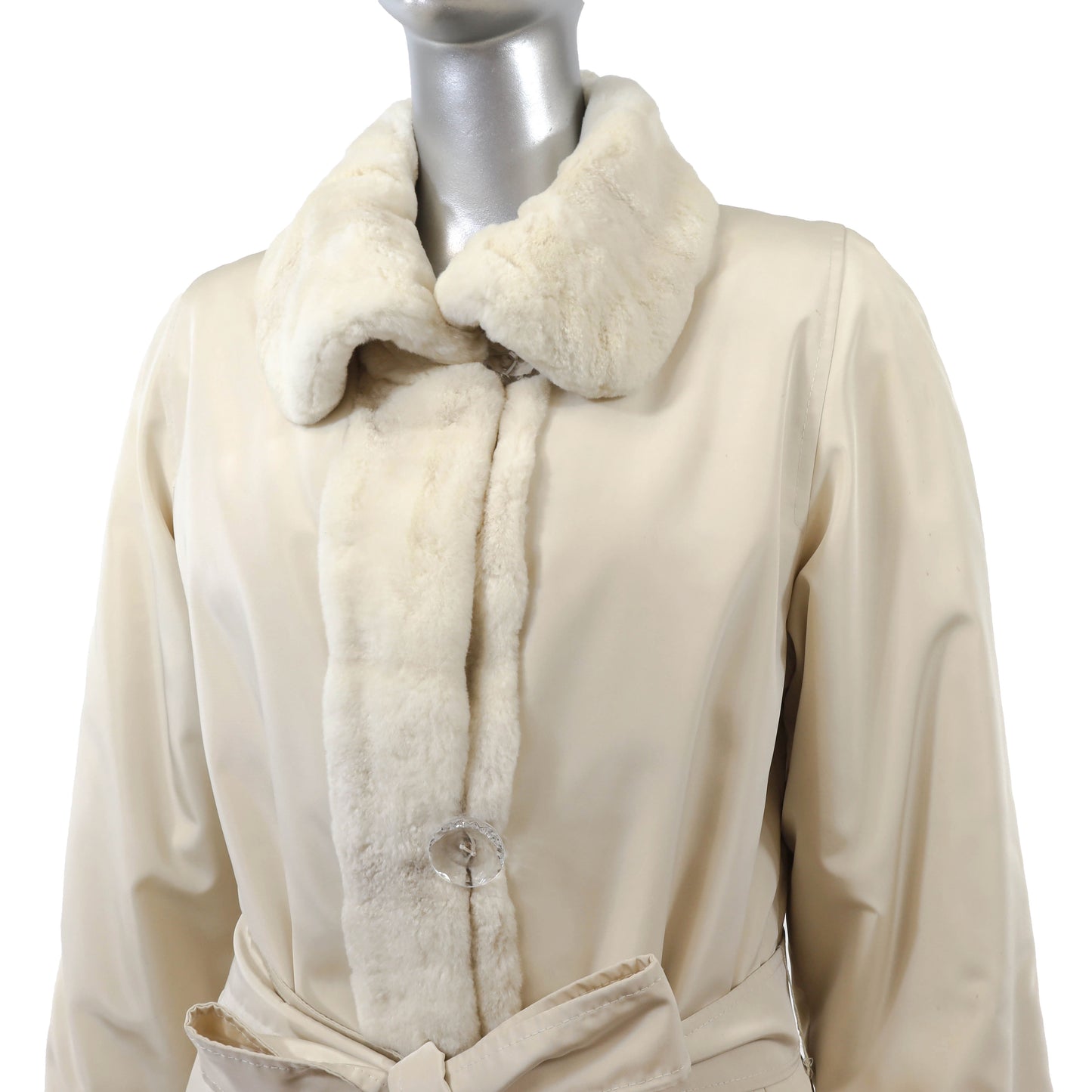 White Sheared Mink Coat Reversible to Taffeta with Matching Headband- Size M