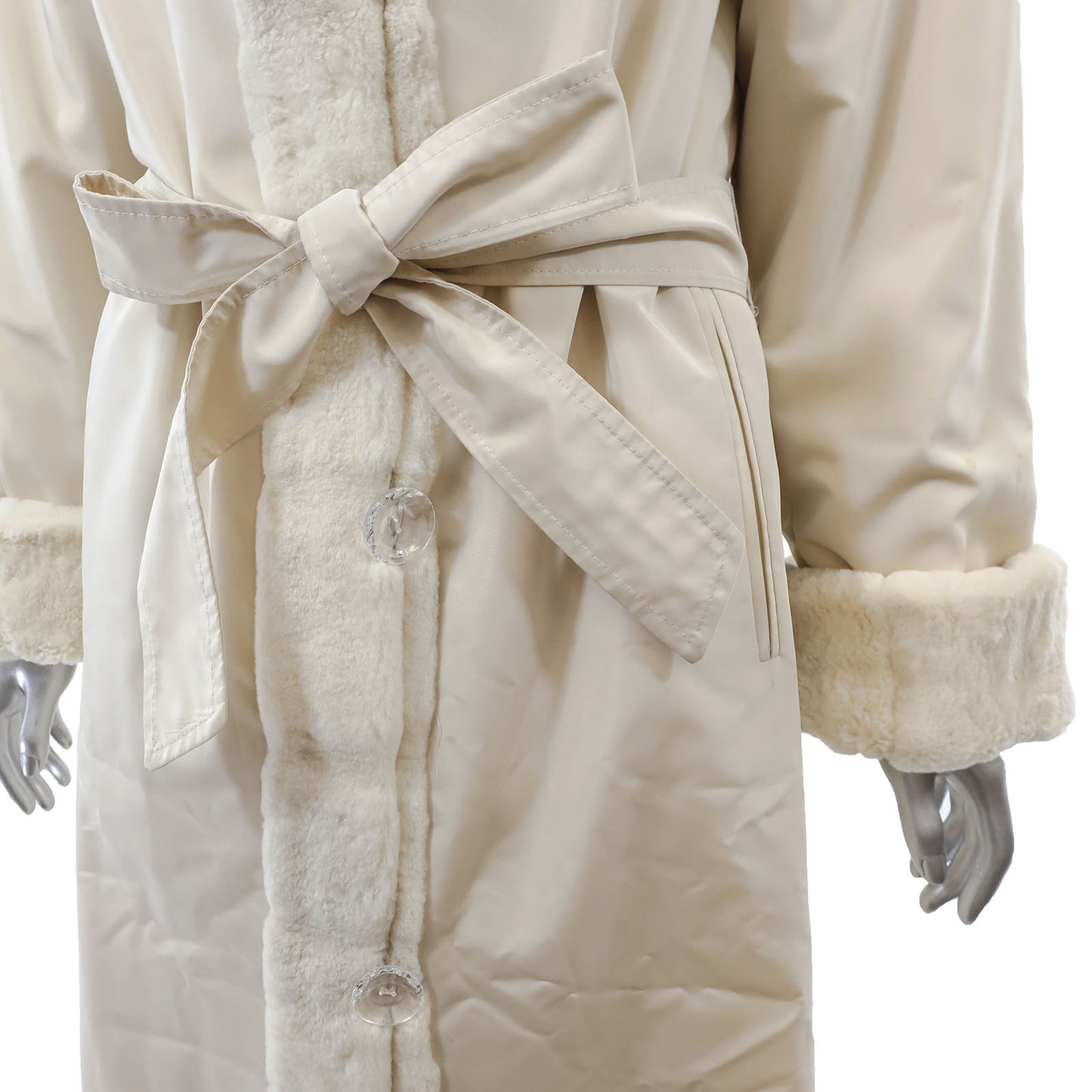 White Sheared Mink Coat Reversible to Taffeta with Matching Headband- Size M