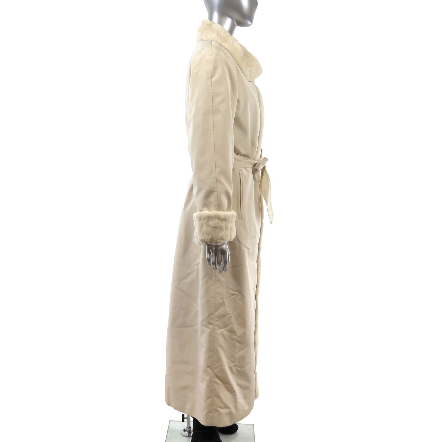 White Sheared Mink Coat Reversible to Taffeta with Matching Headband- Size M