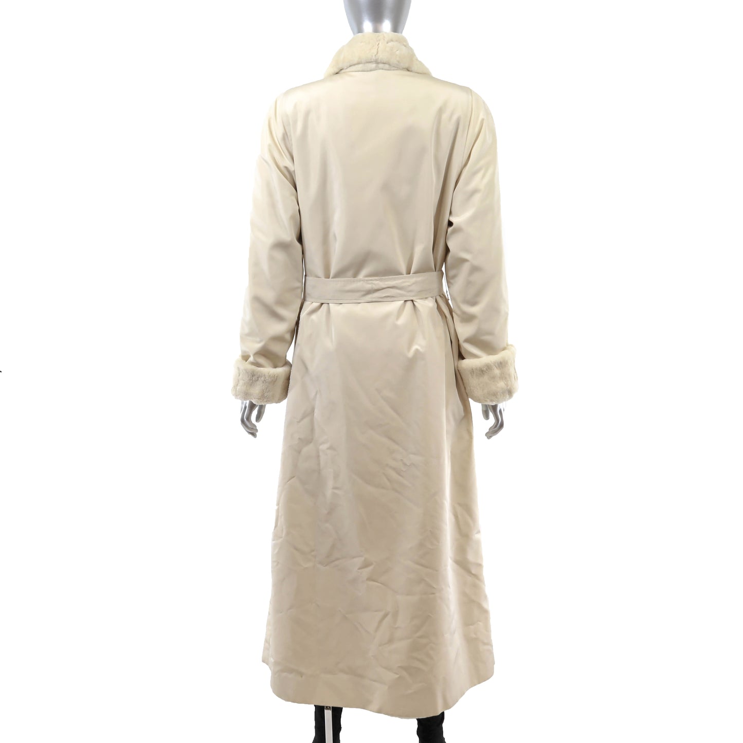White Sheared Mink Coat Reversible to Taffeta with Matching Headband- Size M