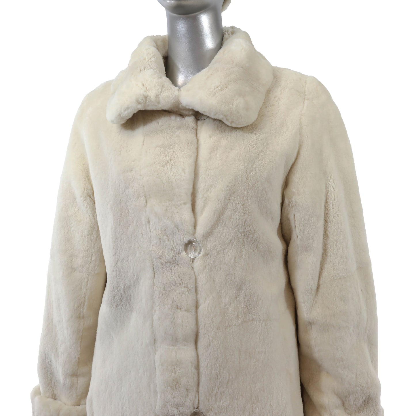 White Sheared Mink Coat Reversible to Taffeta with Matching Headband- Size M