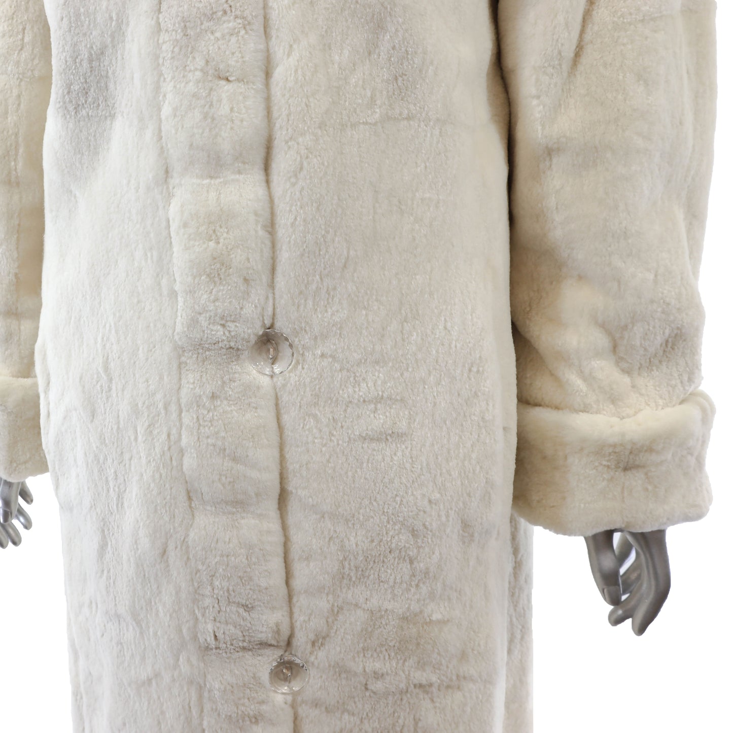 White Sheared Mink Coat Reversible to Taffeta with Matching Headband- Size M