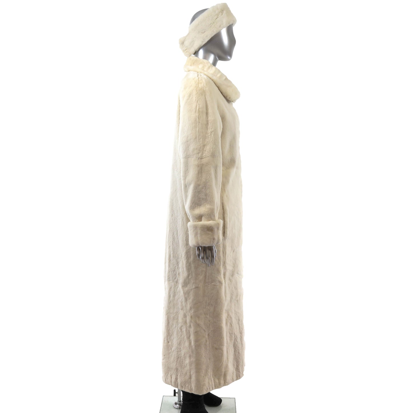 White Sheared Mink Coat Reversible to Taffeta with Matching Headband- Size M