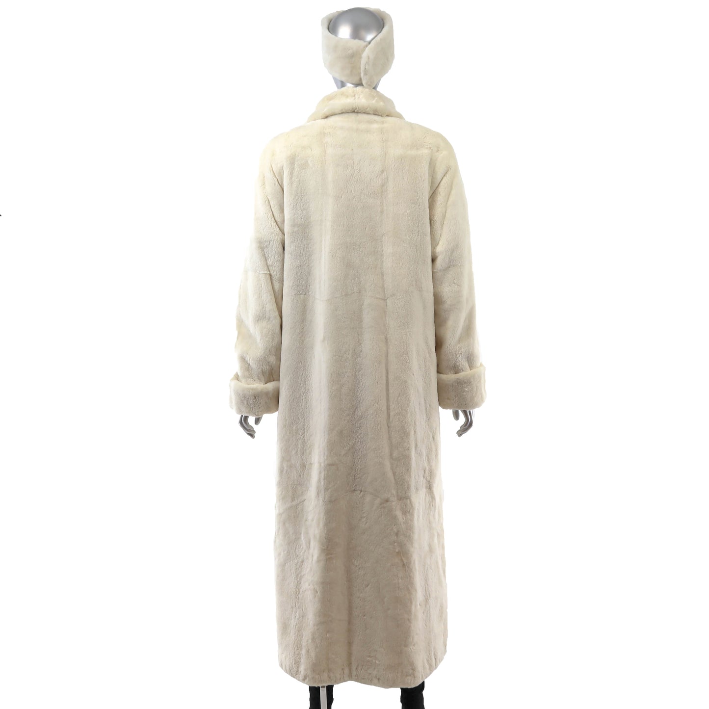 White Sheared Mink Coat Reversible to Taffeta with Matching Headband- Size M