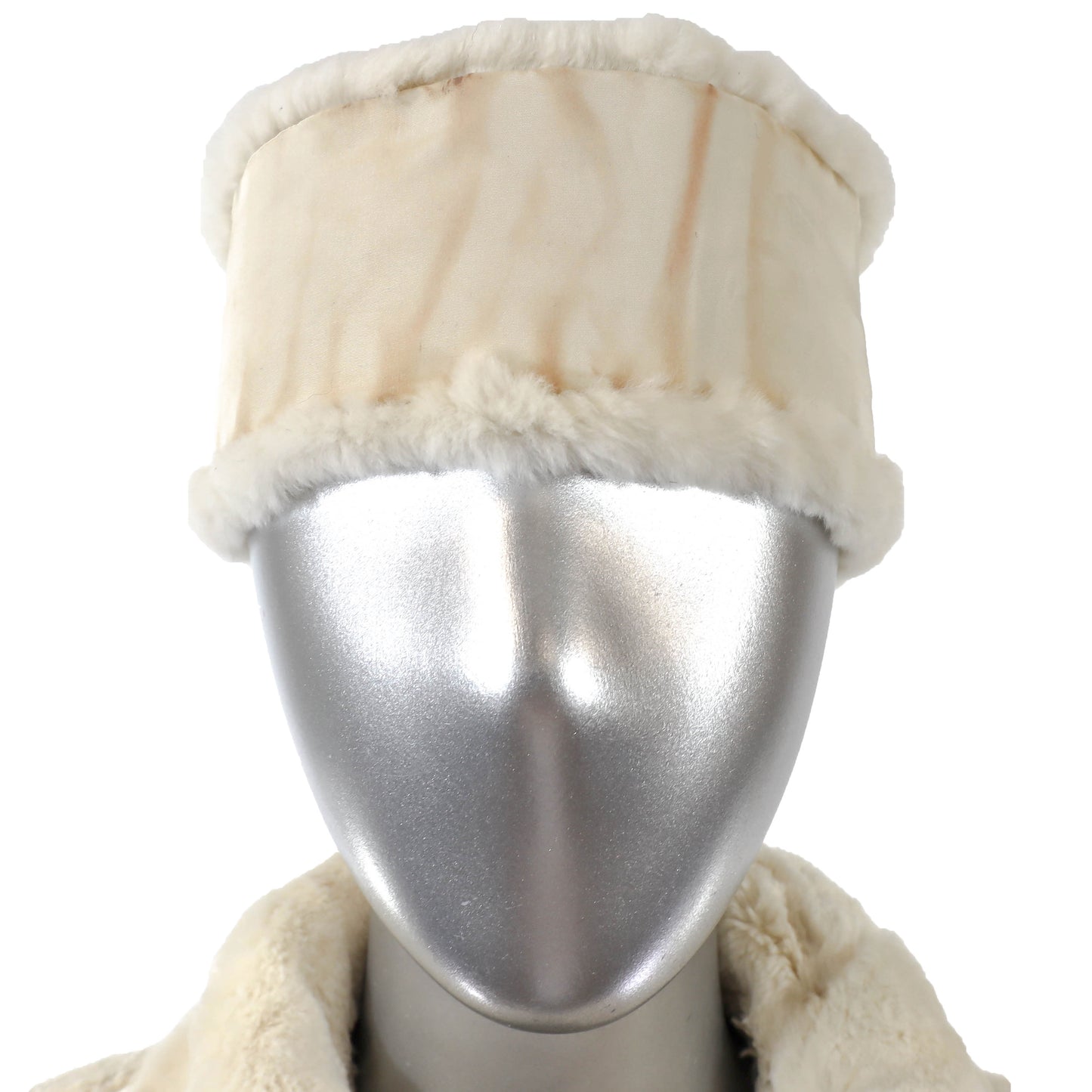 White Sheared Mink Coat Reversible to Taffeta with Matching Headband- Size M