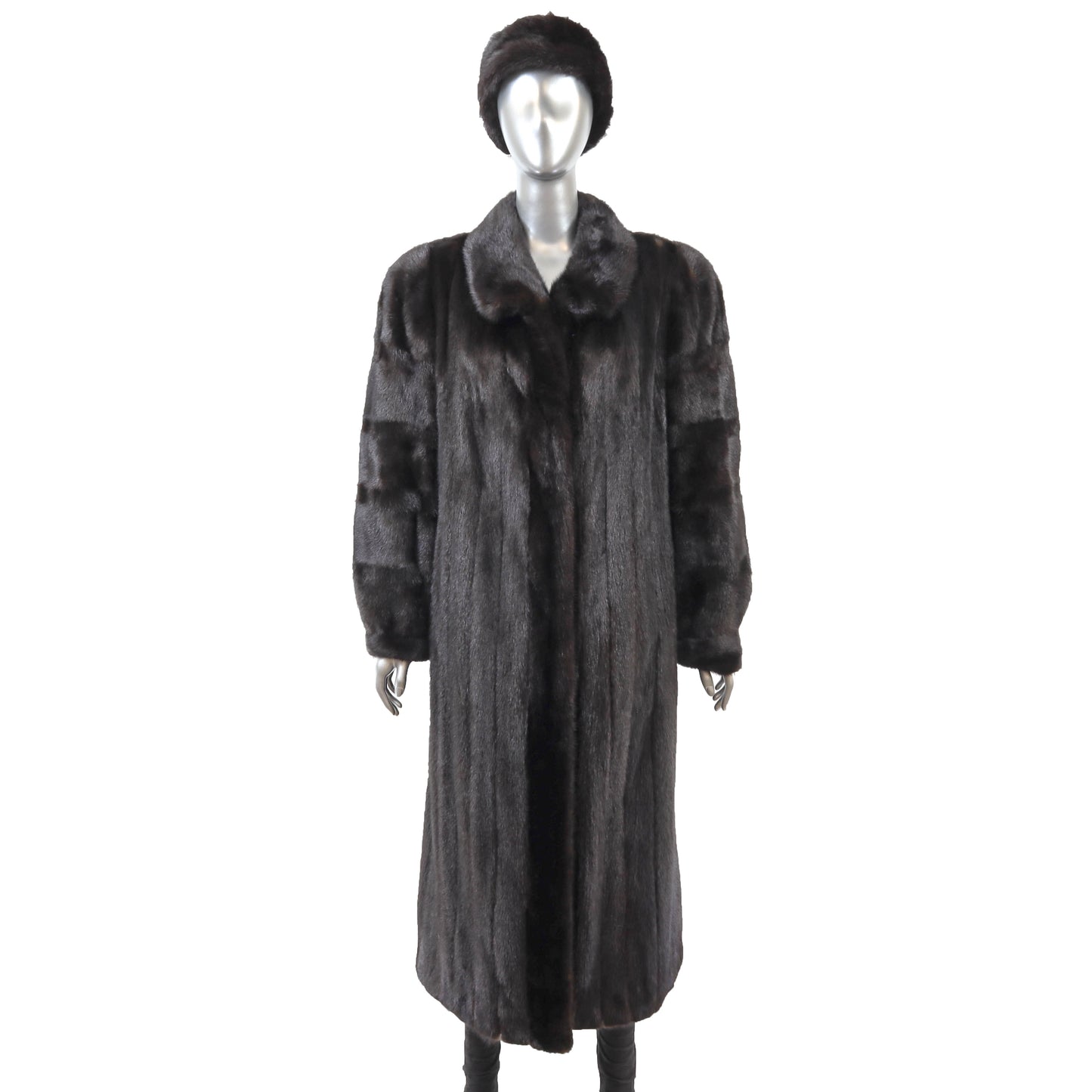 Black Mink Coat with Matching Hat- Size XL