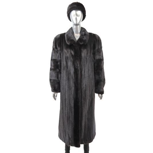 Black Mink Coat with Matching Hat- Size XL