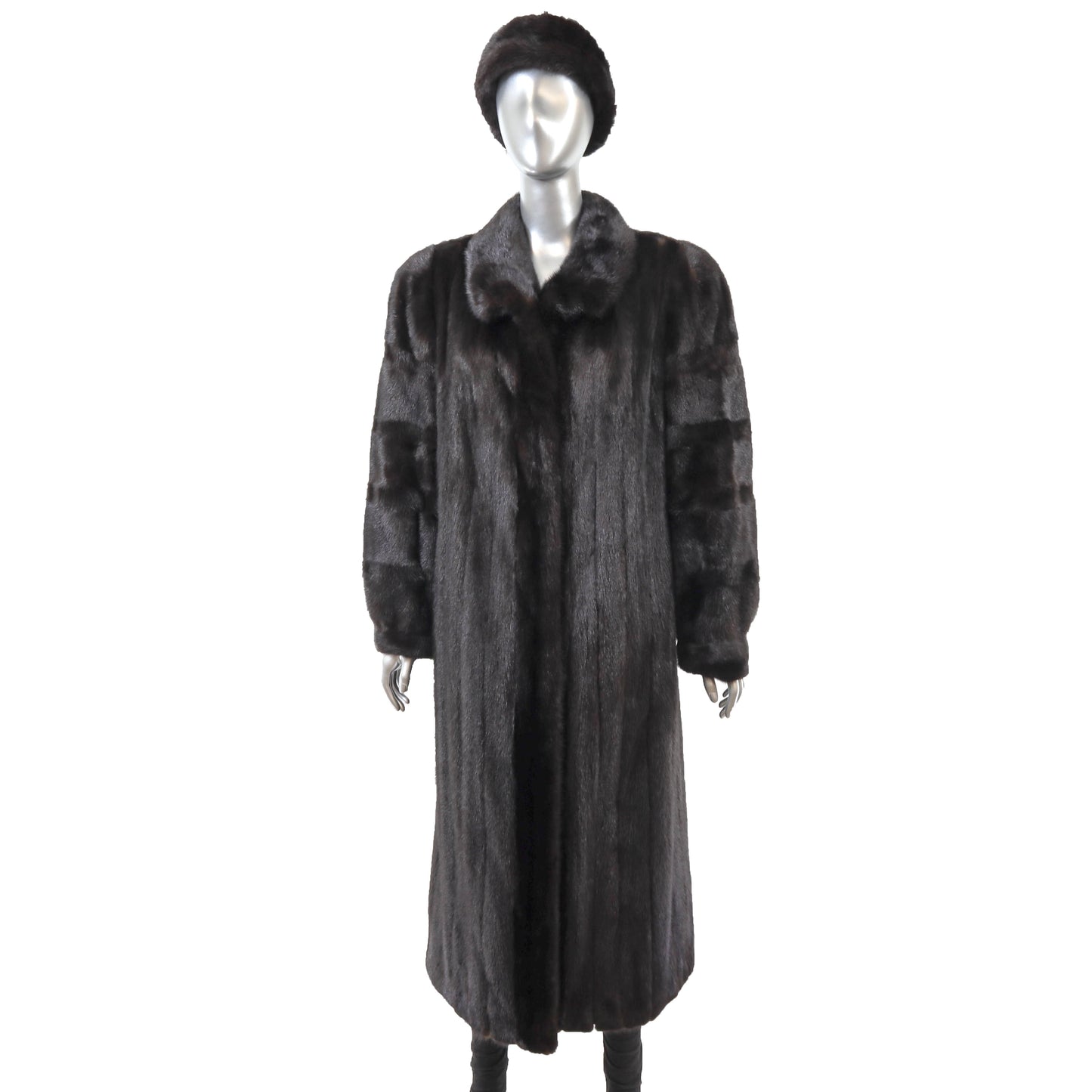 Black Mink Coat with Matching Hat- Size XL