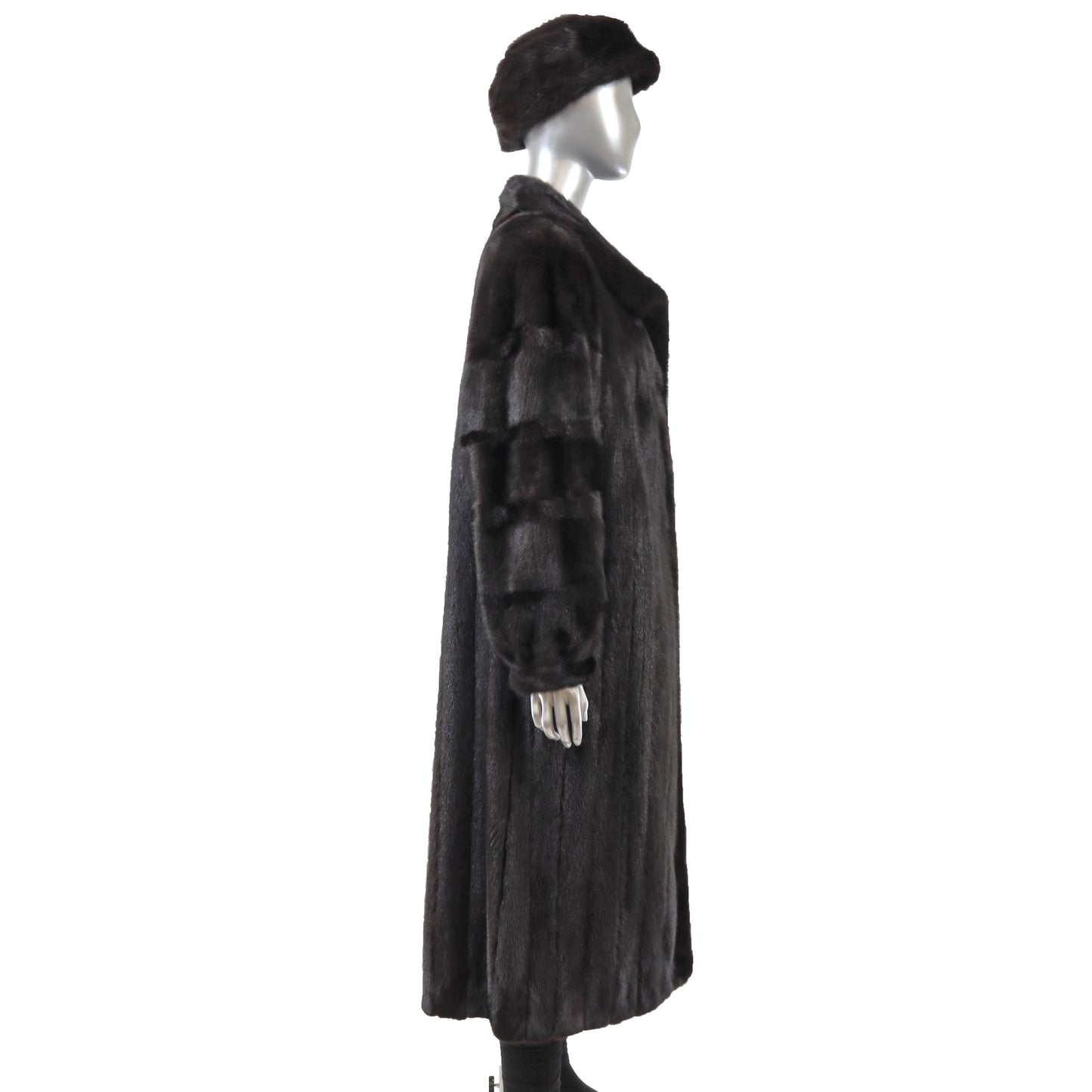 Black Mink Coat with Matching Hat- Size XL
