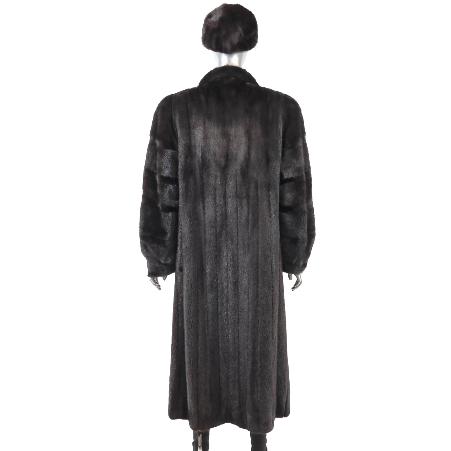 Black Mink Coat with Matching Hat- Size XL