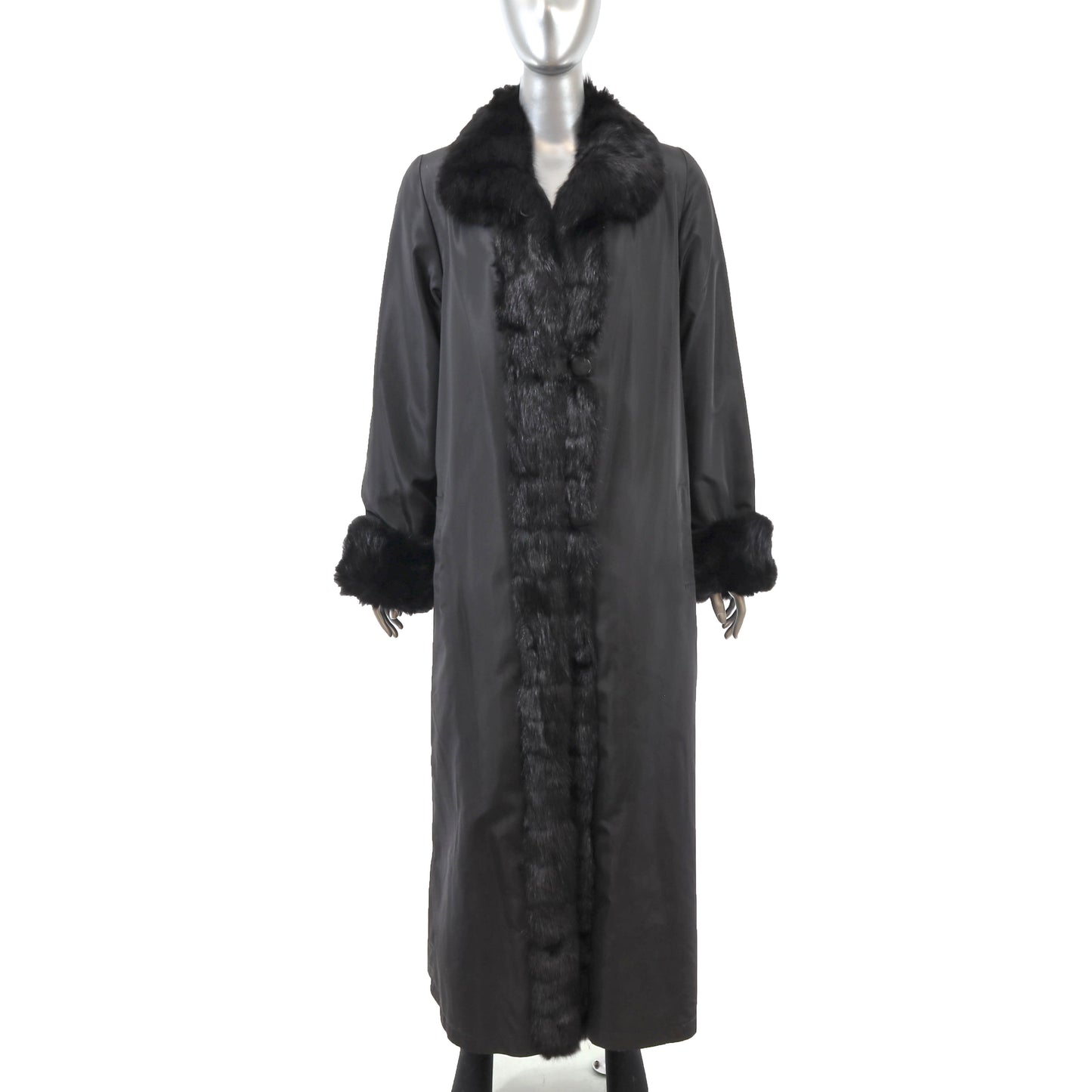 Black Sheared Mink Coat Reversible to Taffeta with Sable Trim- Size M
