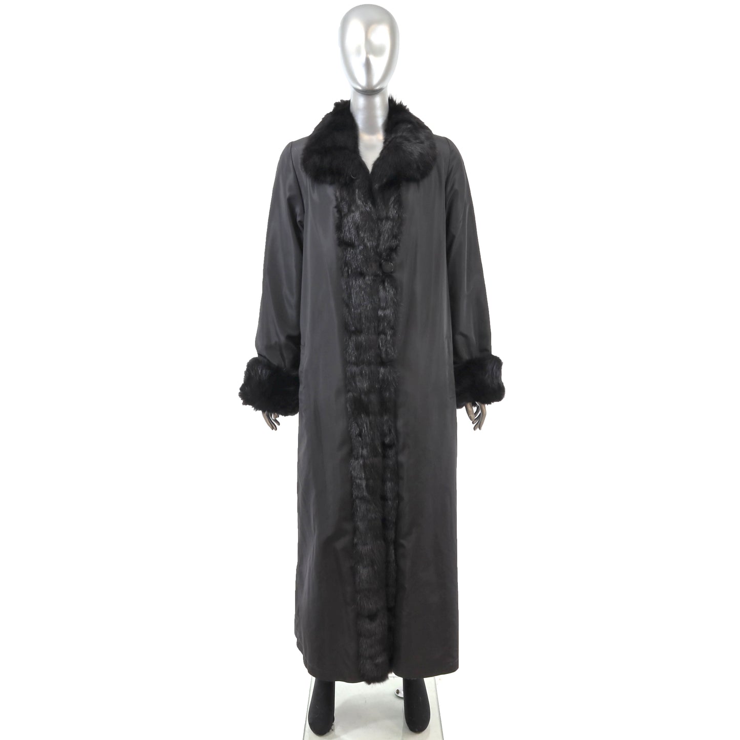 Black Sheared Mink Coat Reversible to Taffeta with Sable Trim- Size M