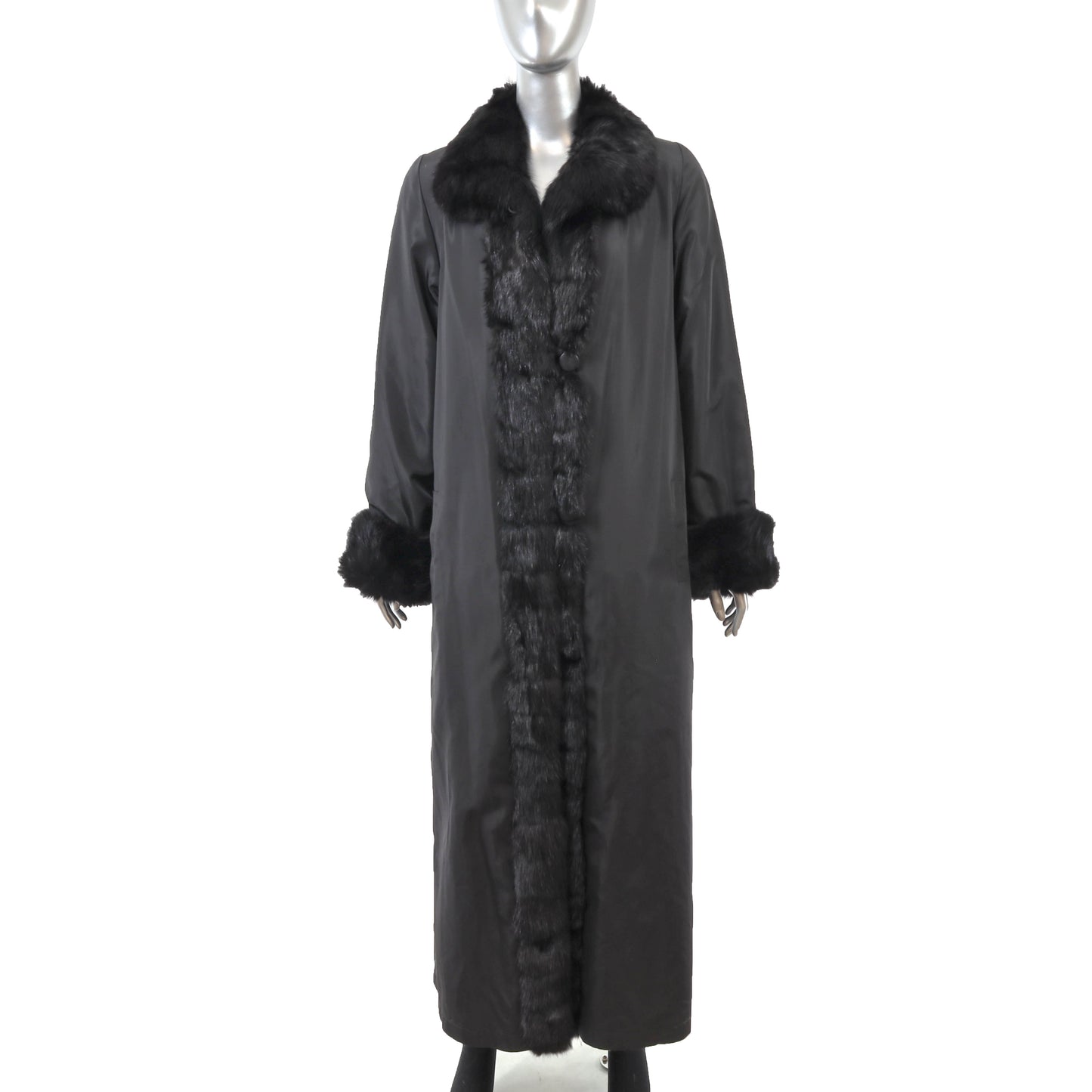 Black Sheared Mink Coat Reversible to Taffeta with Sable Trim- Size M