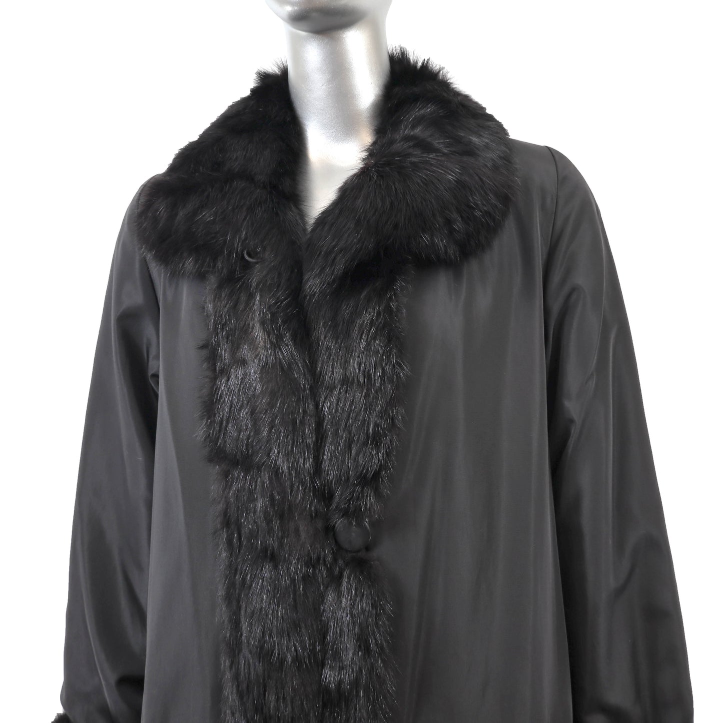 Black Sheared Mink Coat Reversible to Taffeta with Sable Trim- Size M